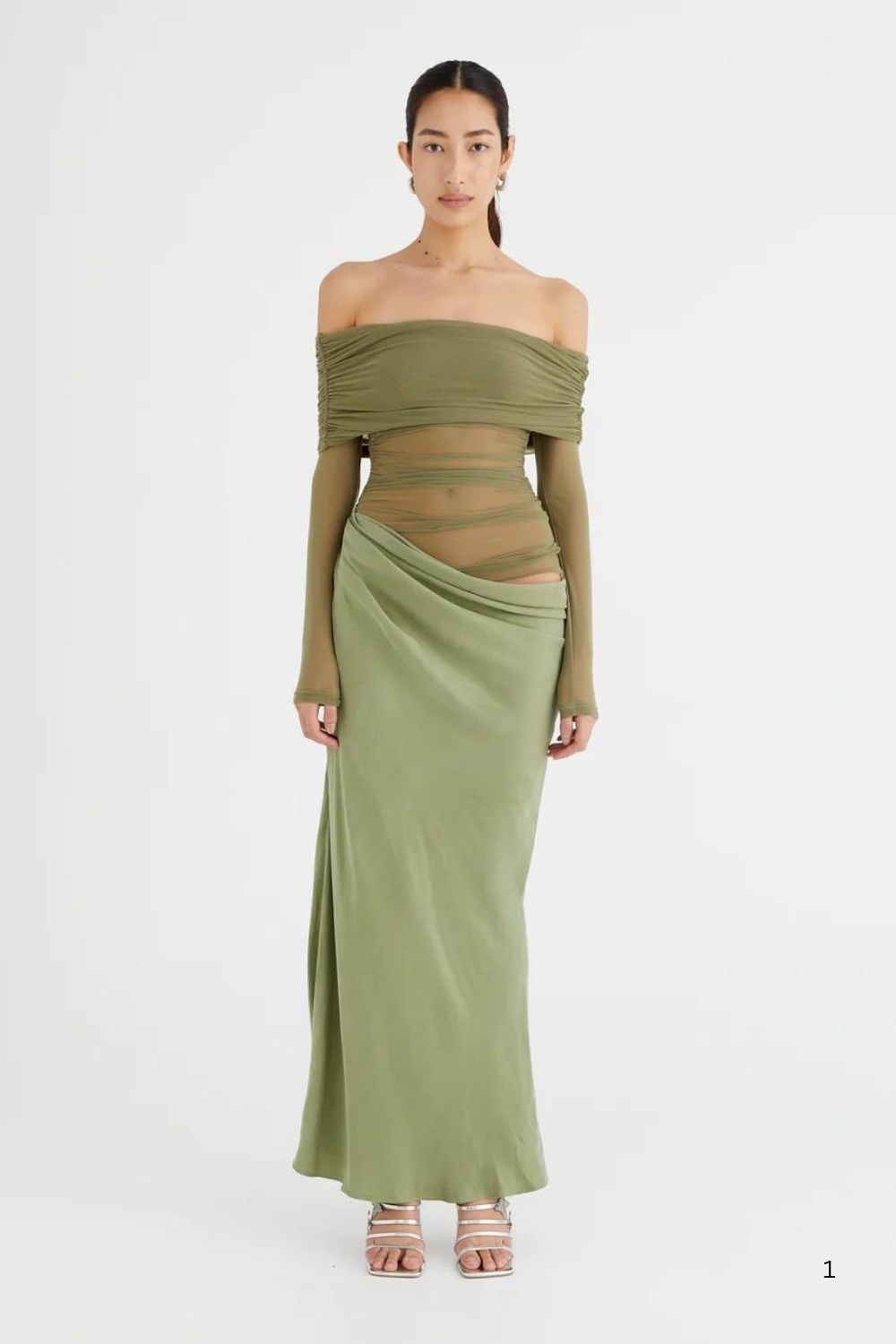 Bennii The Label | Yasmin Off The Shoulder Maxi Dress | Pistachio