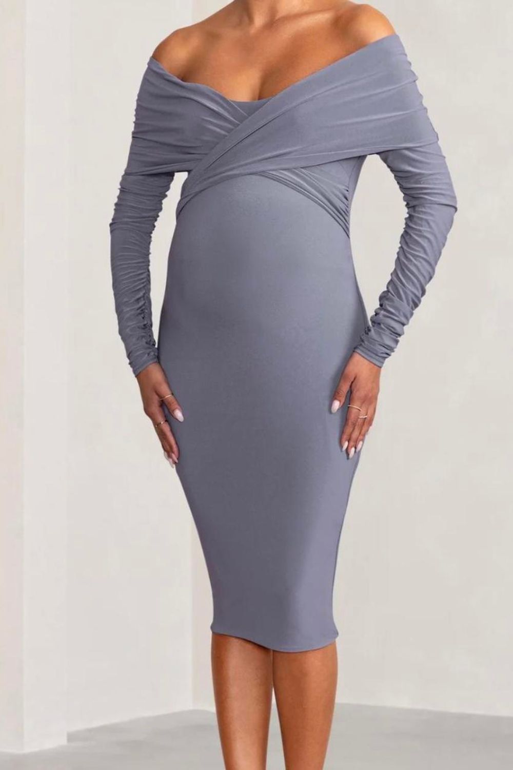 Club London | Little Star Twist Front Midi Dress | Dove Blue