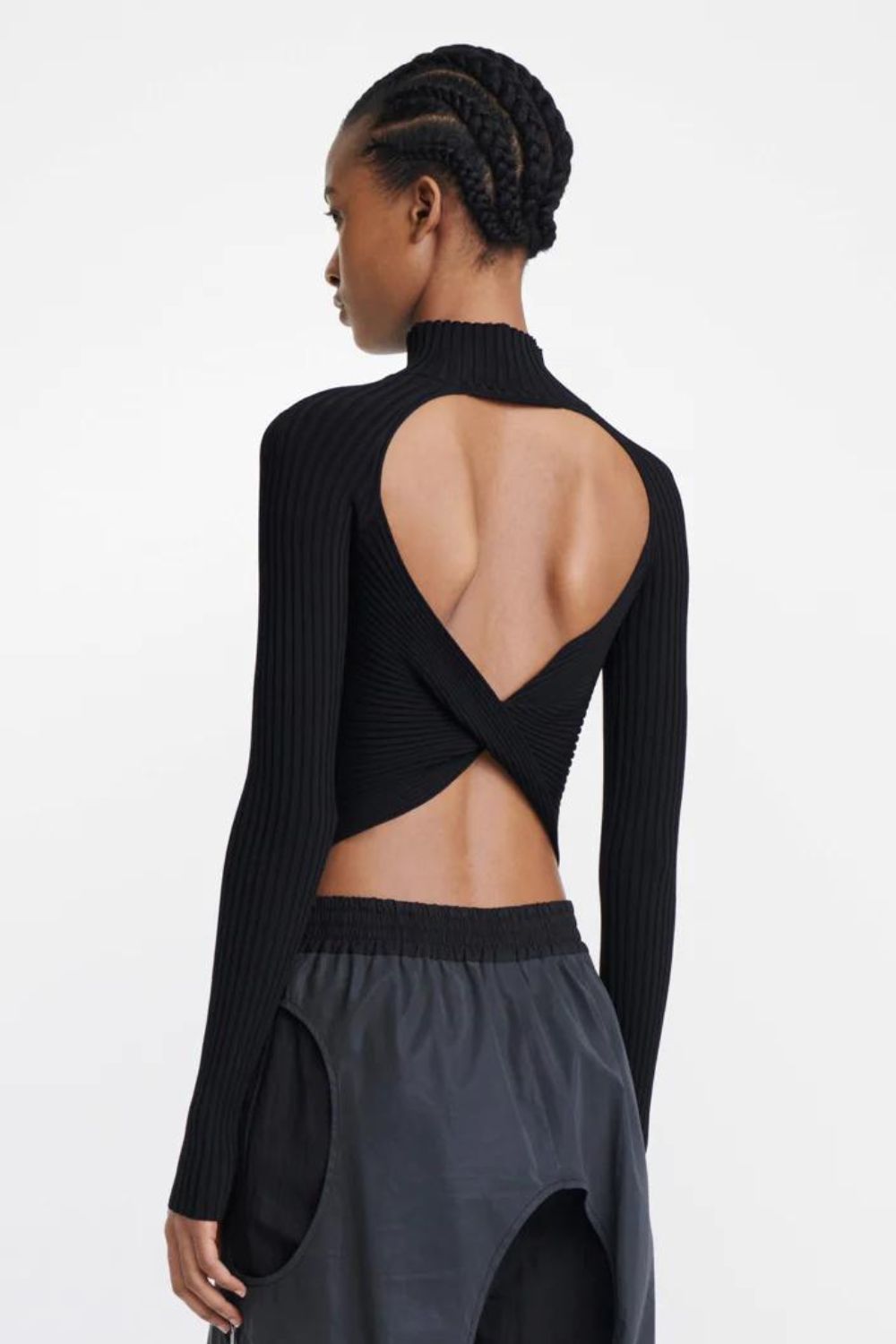 Dion Lee | Long Sleeve Rib Twist Top | Black