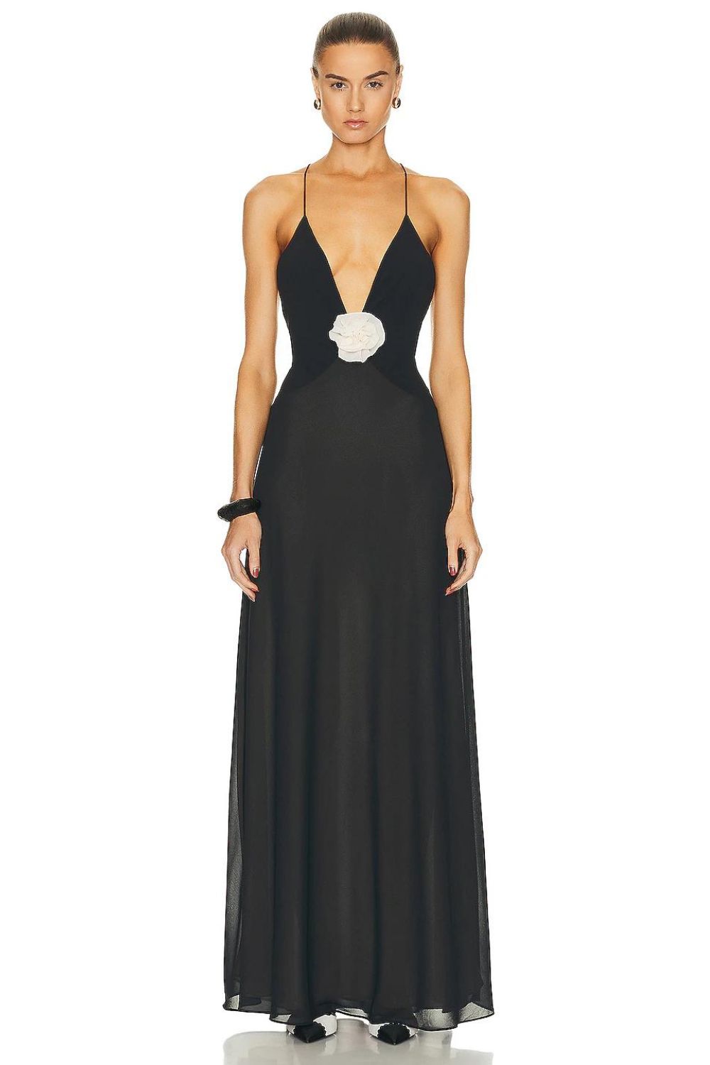 Helsa | Sheer Deep V Long Slip Dress | Black