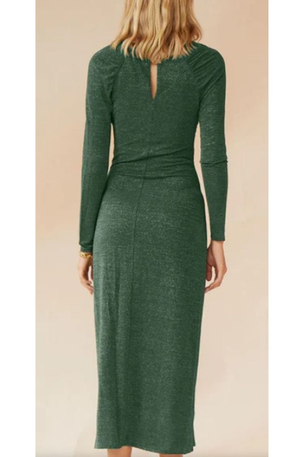 Suboo | Asha Long Sleeve Keyhole Midi | Metallic Green - NWT