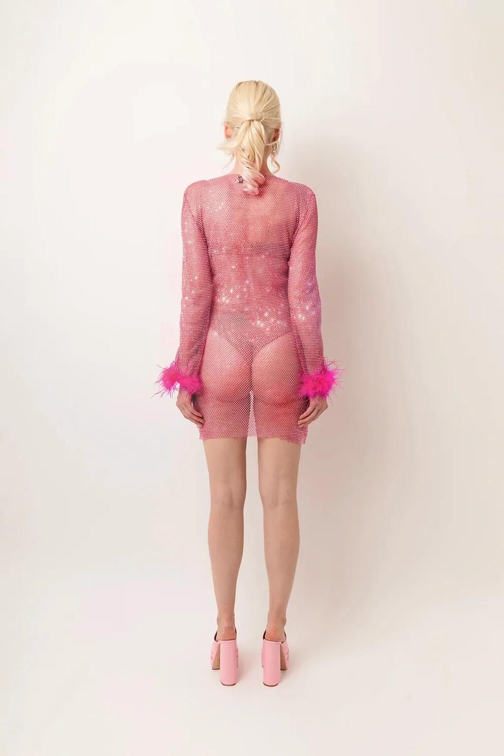 Amy Lynn | Ida Pink Chainmail Net Rhinestone Mini Dress
