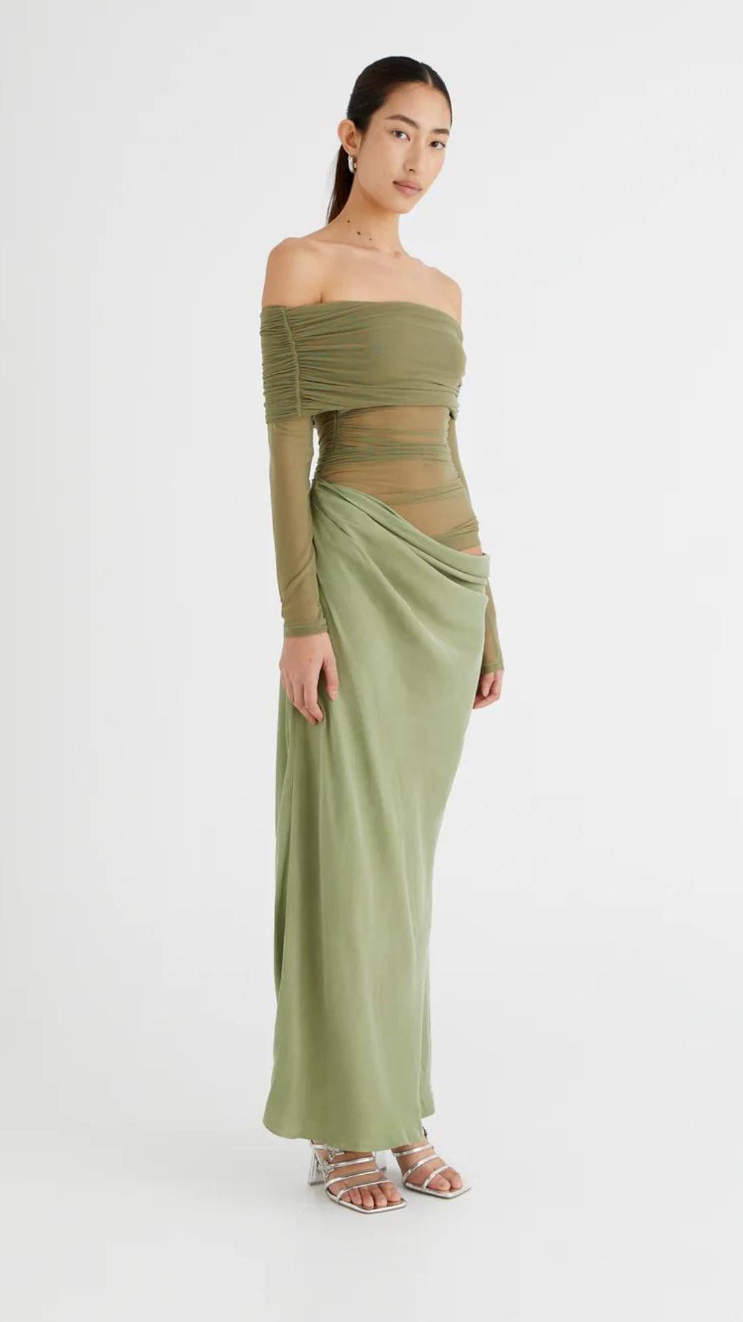 Benni The Label | Yasmin Off The Shoulder Maxi Dress | Pistachio