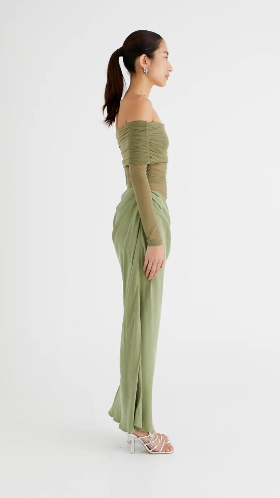 Benni The Label | Yasmin Off The Shoulder Maxi Dress | Pistachio