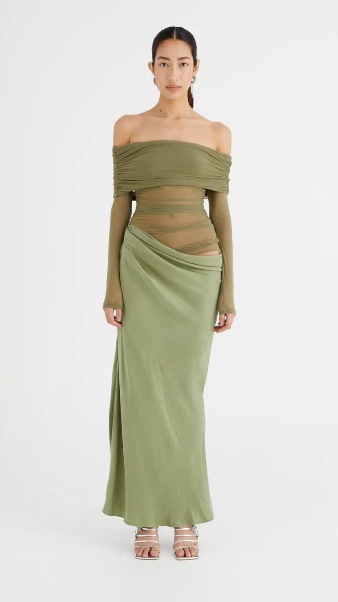 Benni The Label | Yasmin Off The Shoulder Maxi Dress | Pistachio