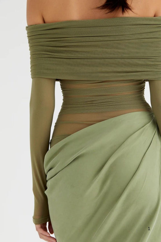 Bennii The Label | Yasmin Off The Shoulder Maxi Dress | Pistachio