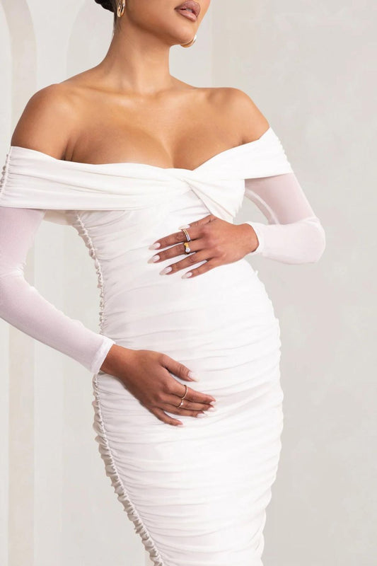Club London | Neva Twist Maternity Midi Dress | White