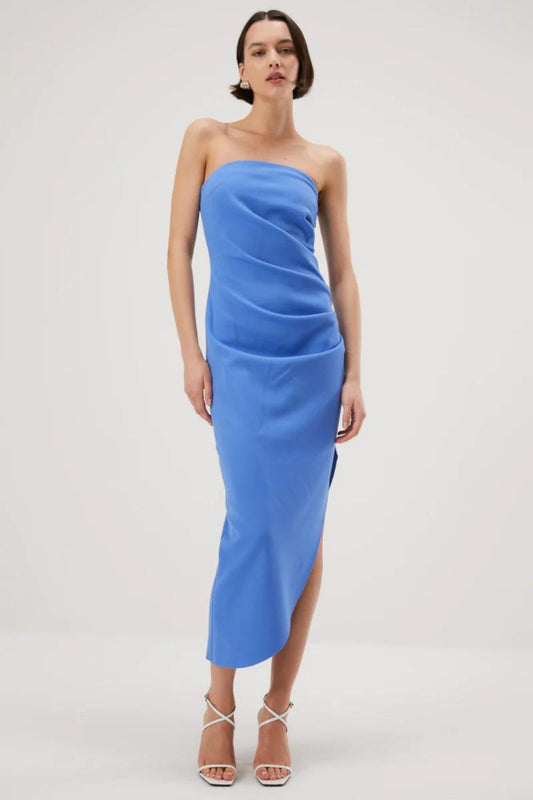 Misha | Audrina Crepe Midi Dress | Marina Blue