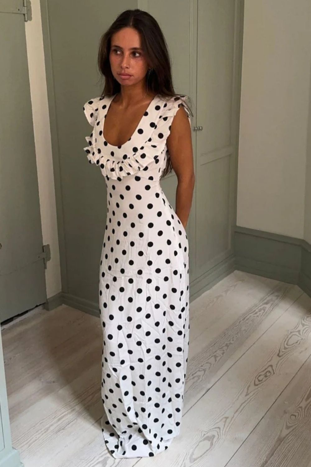Luna Maxi Dress | White with Black Polka Dots