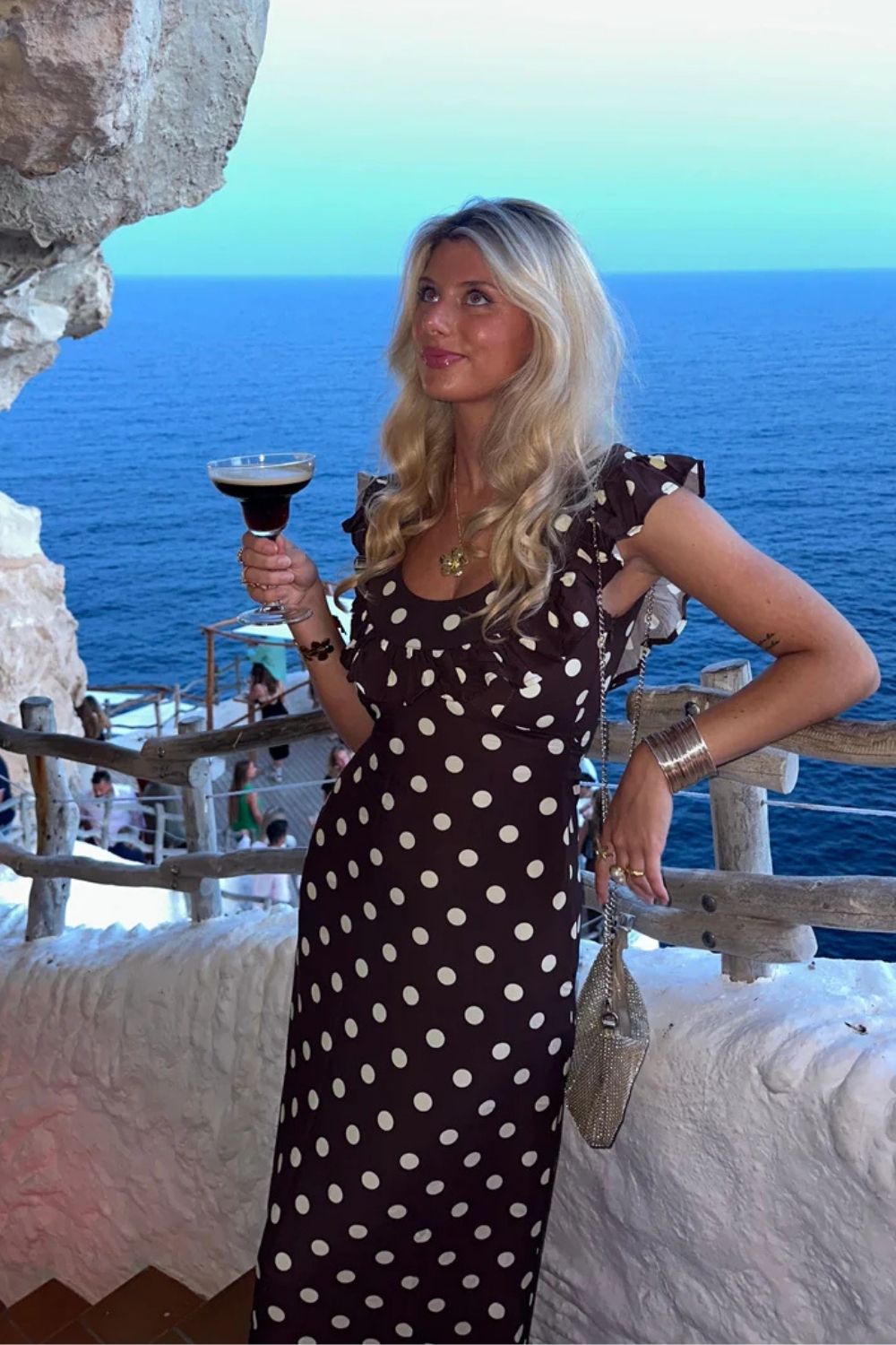 Luna Maxi Dress | Brown with Yellow Polka Dots