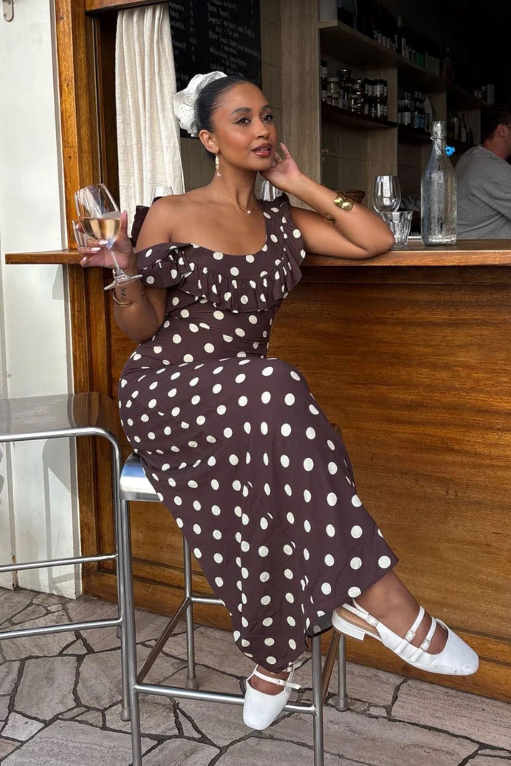 Luna Maxi Dress | Brown with Yellow Polka Dots