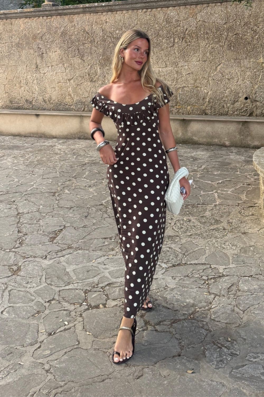 Luna Maxi Dress | Brown with Yellow Polka Dots