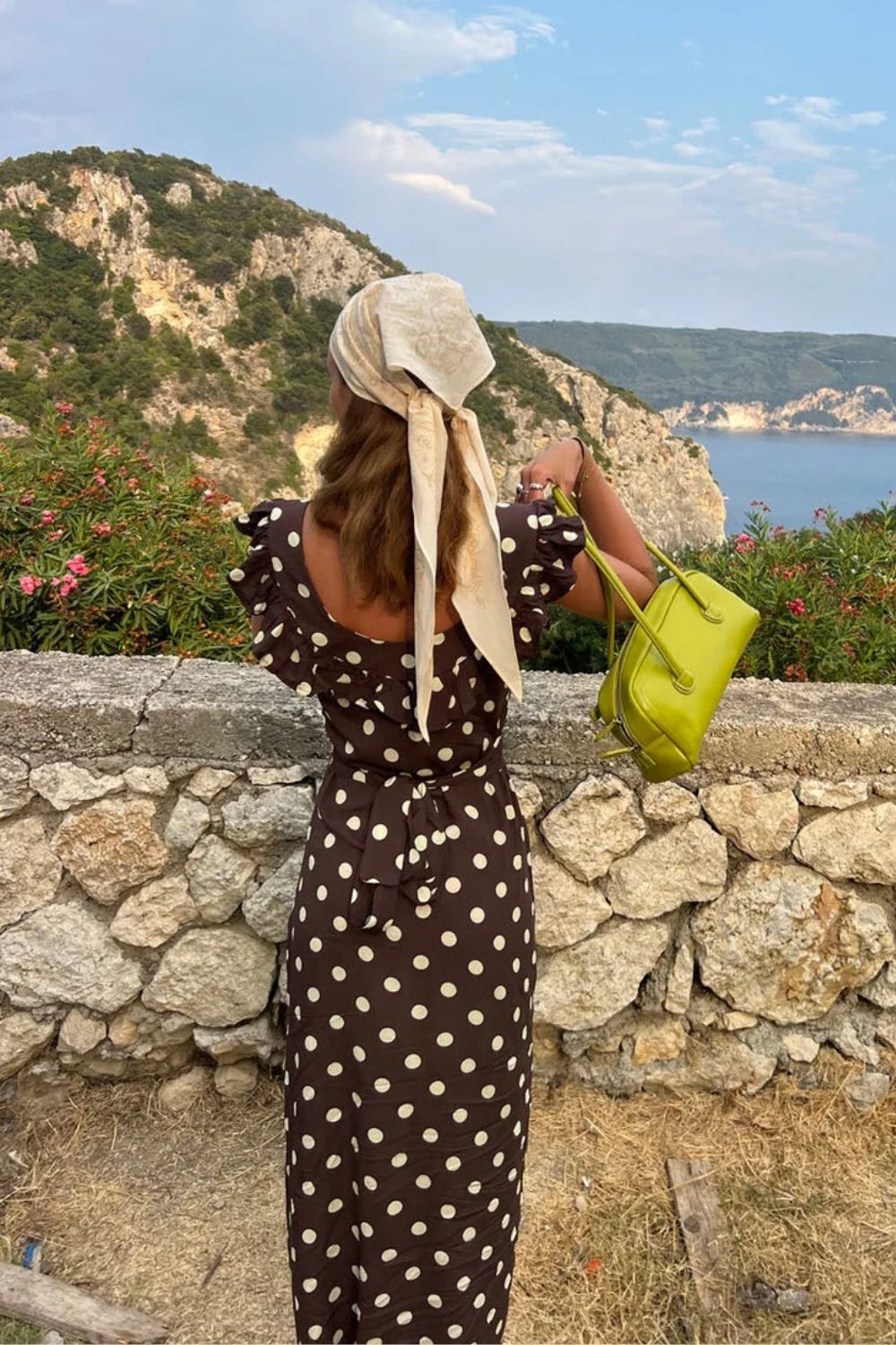 Luna Maxi Dress | Brown with Yellow Polka Dots