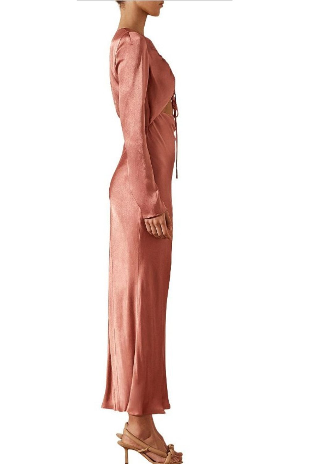 Shona Joy | Anjelica Long Sleeve Cut Out Midi Dress | Rouge - NWT